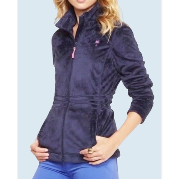 LILLY PULITZER Maddie Full ZIp Fleece Jacket Navy Blue Size Medium - Picture 1 of 7